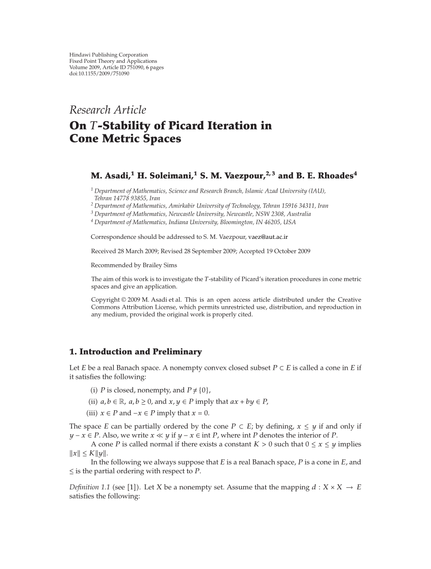 Pdf On T Stability Of Picard Iteration In Cone Metric Spaces