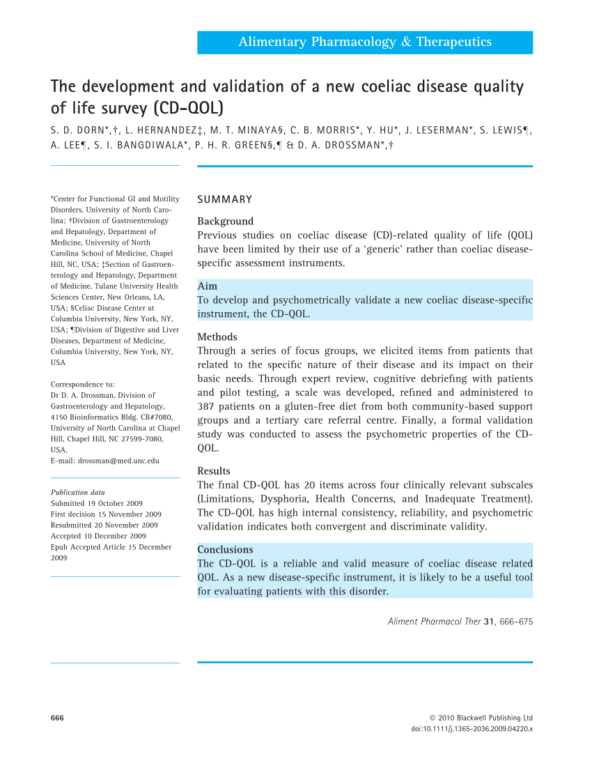 Pdf The Development And Validation Of A New Coeliac Disease Quality Of Life Survey Cd Qol