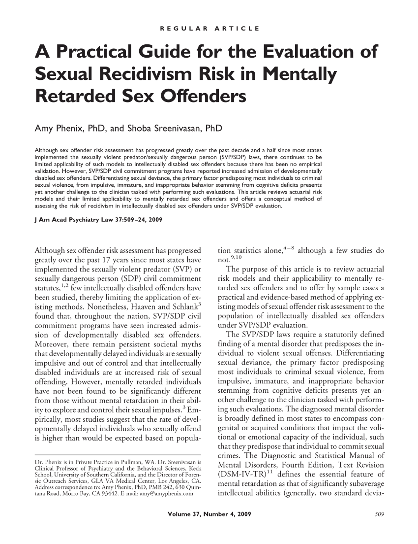 PDF) A Practical Guide for the Evaluation of Sexual Recidivism Risk in Mentally Retarded Sex Offenders photo