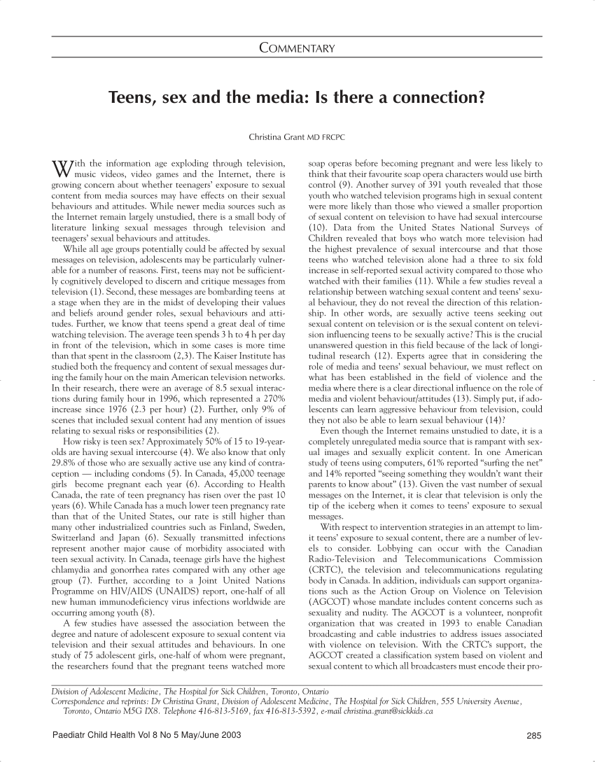 PDF) Teens, sex and the media: Is there a connection?