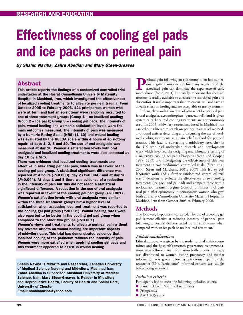 PDF) Effectivness of cooling gel pads and ice packs on perineal pain