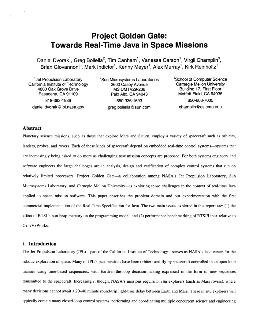 Pdf Project Golden Gate Towards Real Time Java In Space Missions