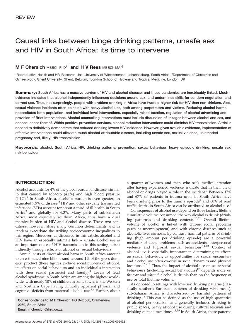 PDF Causal links between binge drinking patterns unsafe sex and  