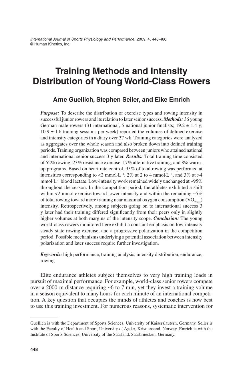 Pdf Training Methods And Intensity Distribution Of Young World Class Rowers