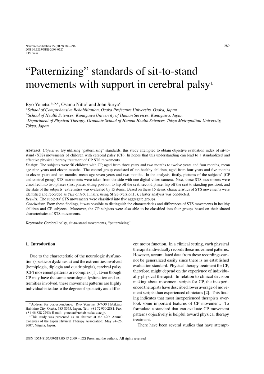 PDF) Supine-to-stand task performance and anthropometric characteristics in  children and adolescents Short title: Supine-to-stand performance in  children