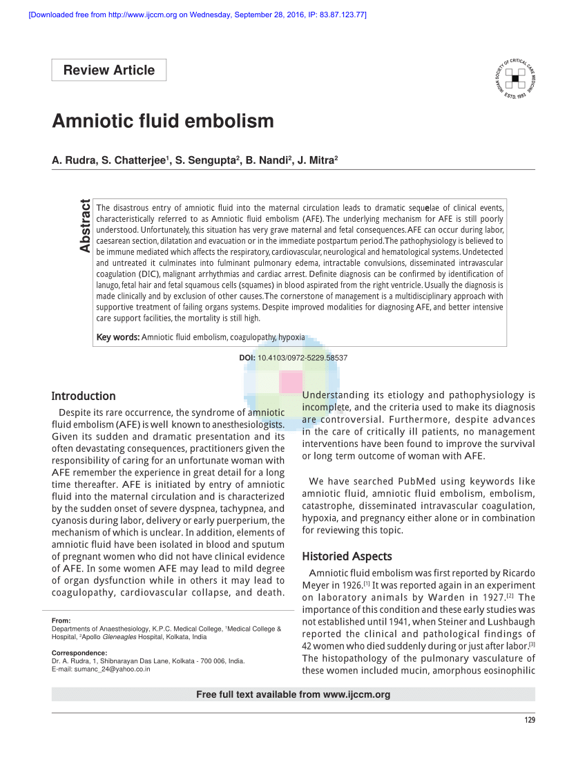ob gyn form 3 amniotic fluid embolism