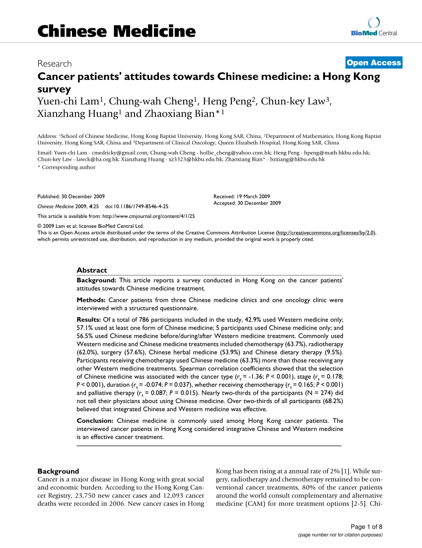 PDF) Cancer patients' attitudes towards Chinese medicine: A Hong 