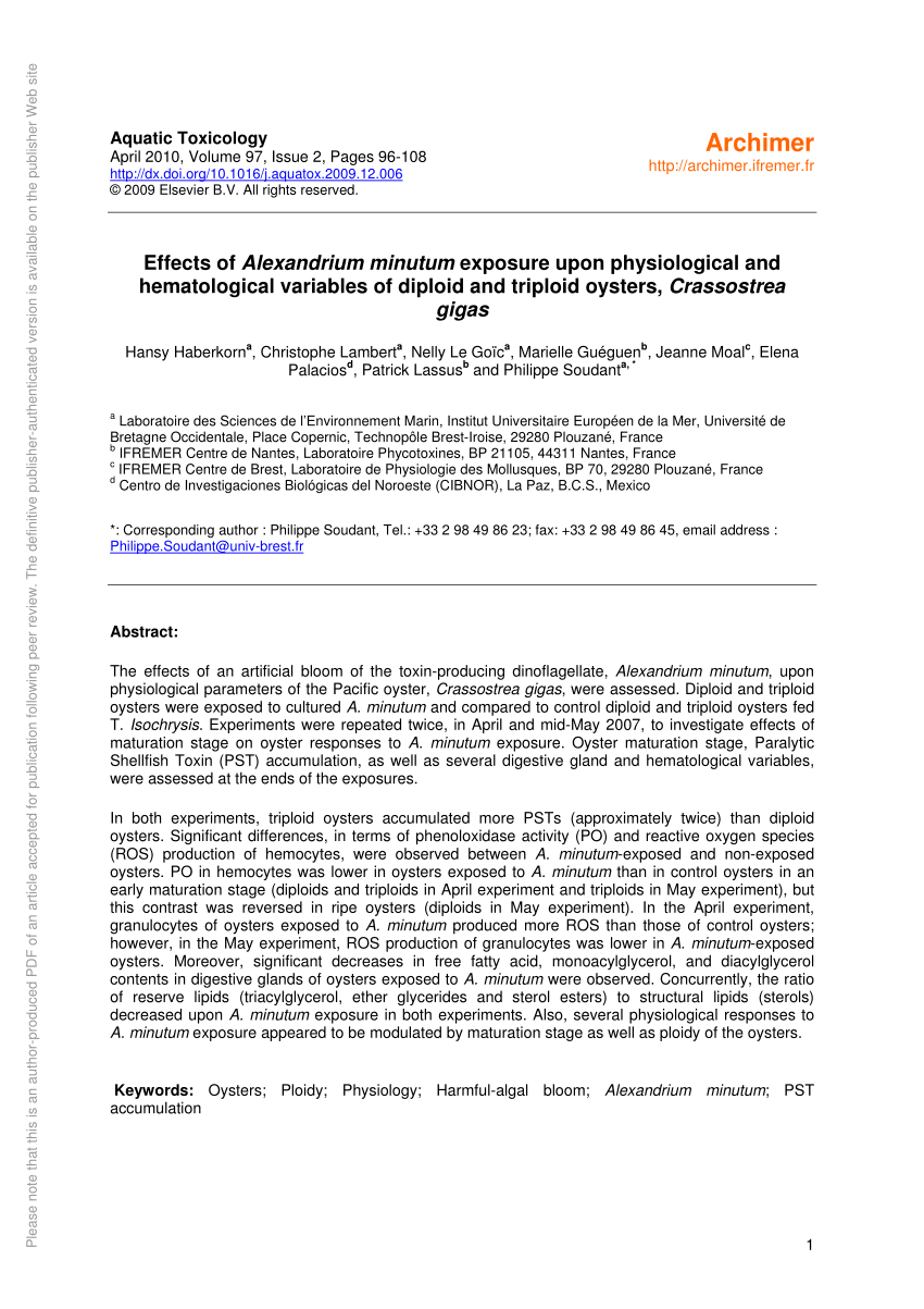 PDF) Effects of Alexandrium minutum exposure upon physiological ...