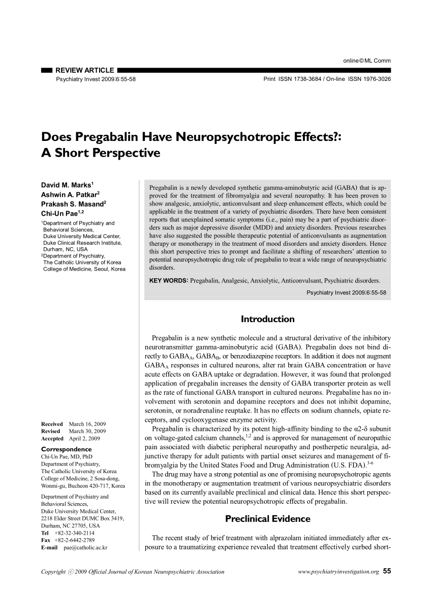 PDF) Does Pregabalin Have Neuropsychotropic Effects?: A Short Perspective