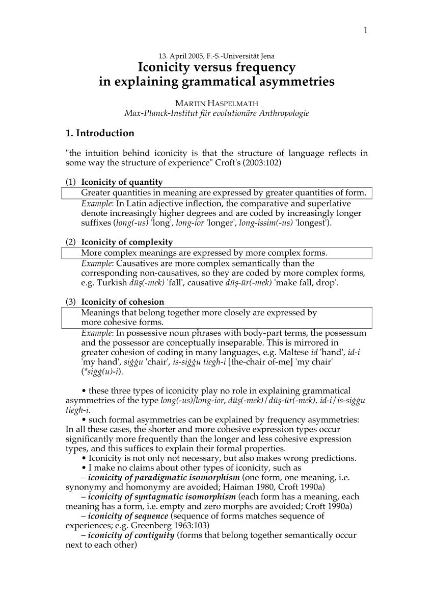 Pdf Frequency Vs Iconicity In Explaining Grammatical