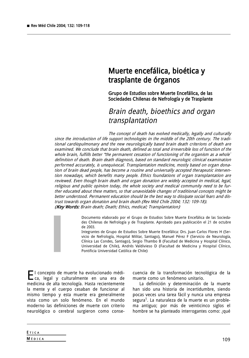 Pdf Muerte Encefalica Bioetica Y Trasplante De Organos