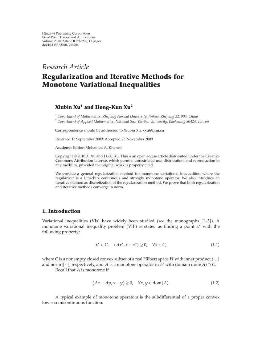 Pdf Regularization And Iterative Methods For Monotone Variational Inequalities