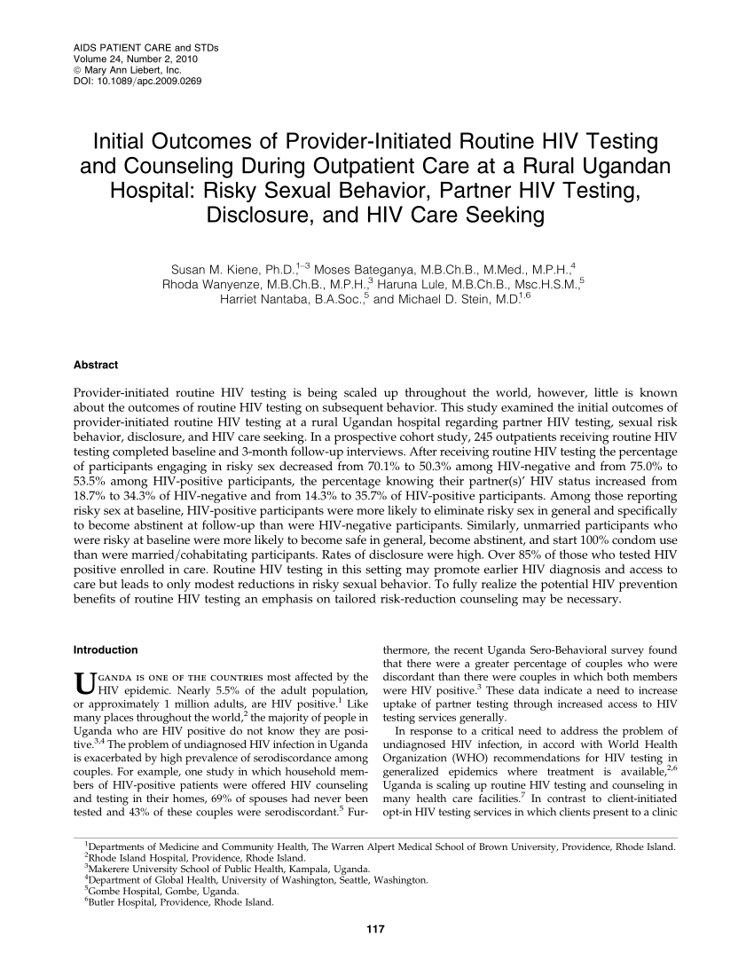 Pdf Initial Outcomes Of Provider Initiated Routine Hiv Testing And Counseling During 1502