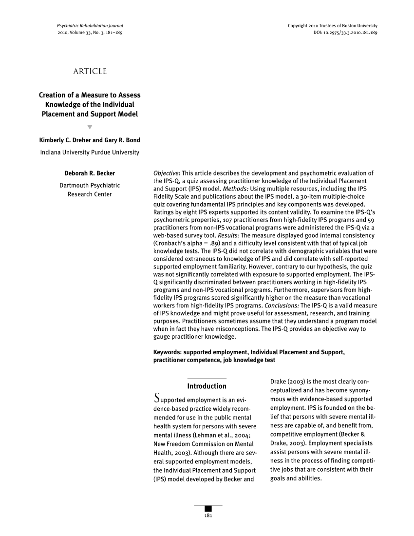 PDF Creation of a Measure to Assess Knowledge of the Individual  