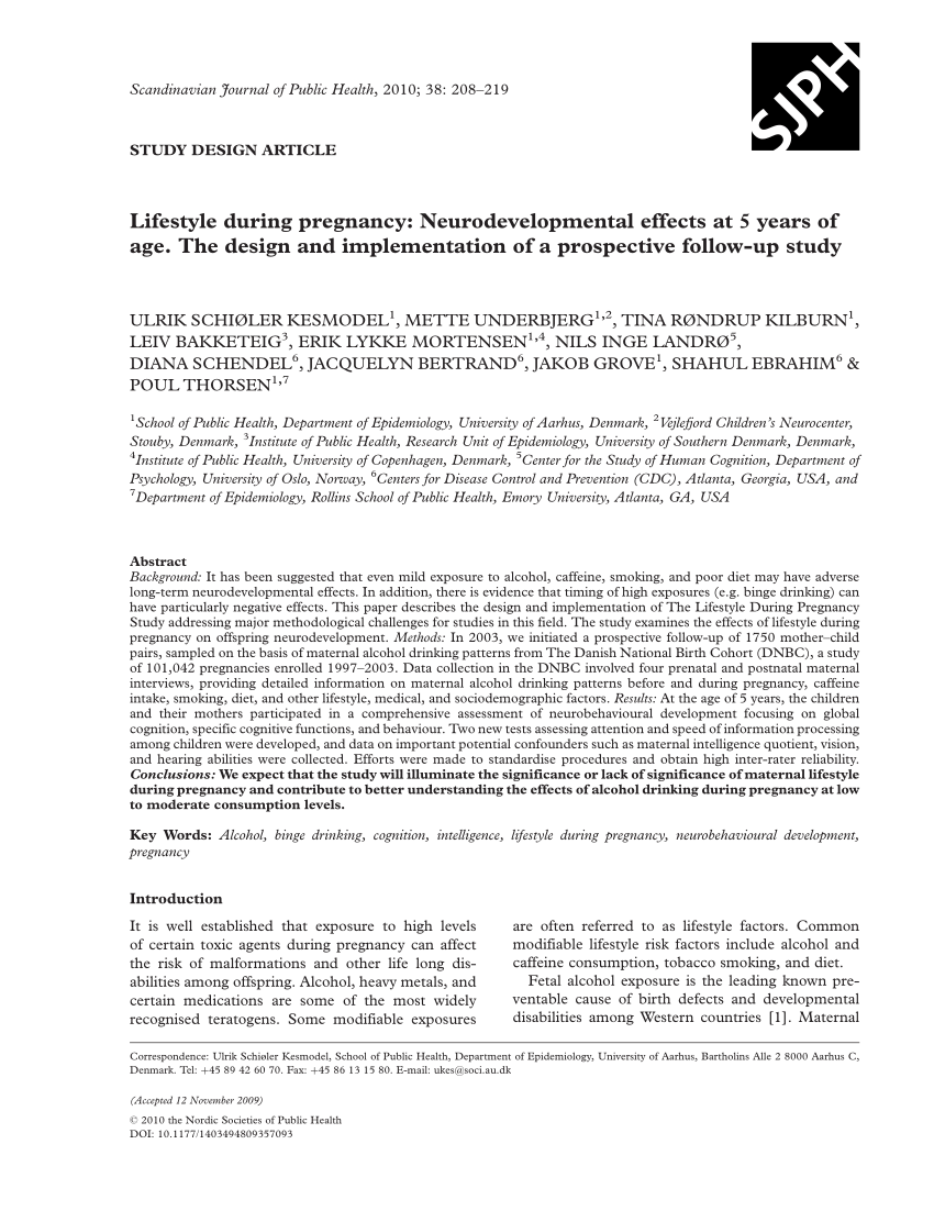Pdf Lifestyle During Pregnancy Neurodevelopmental Effects At 5 Years Of Age The Design And Implementation Of A Prospective Follow Up Study