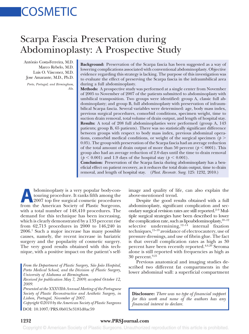 PDF) Abdominoplasty with Scarpa Fascia Preservation: Randomized