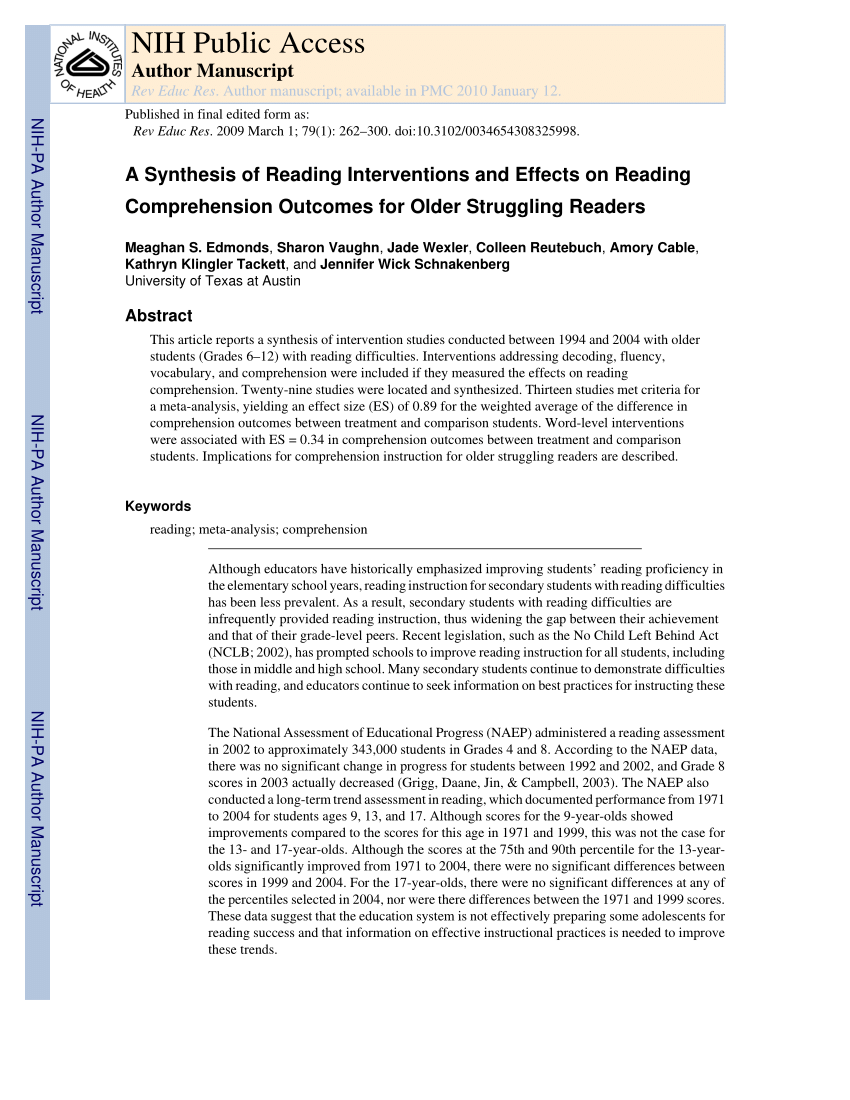 literature review on reading comprehension