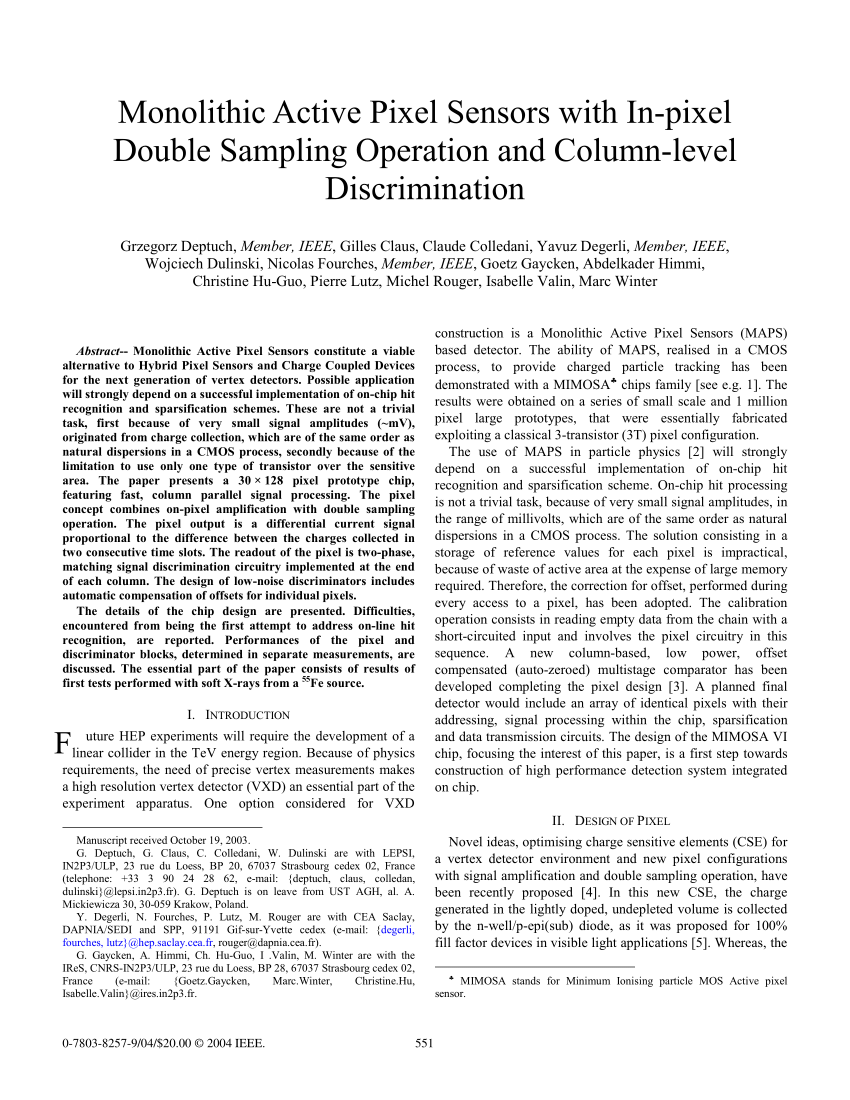 Pdf Monolithic Active Pixel Sensors With In Pixel Double Sampling Operation And Column Level 