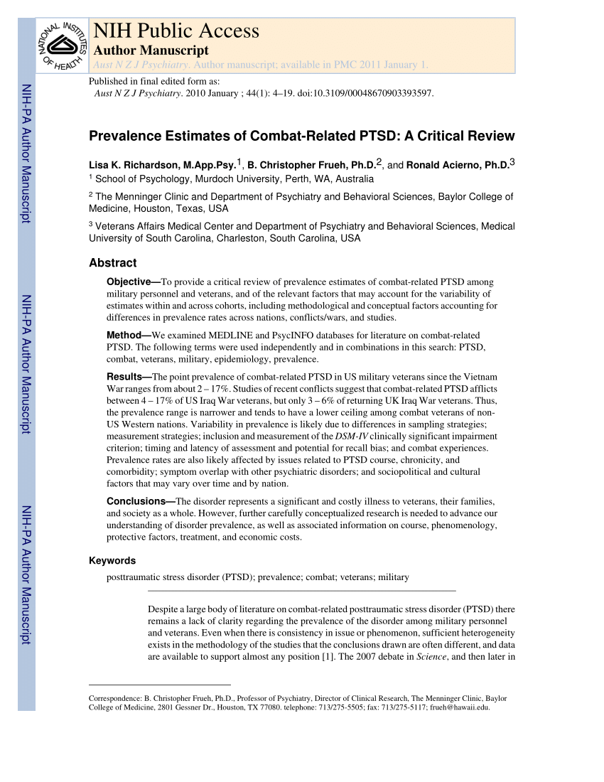 (PDF) Prevalence Estimates of Combat-Related PTSD: A Critical Review