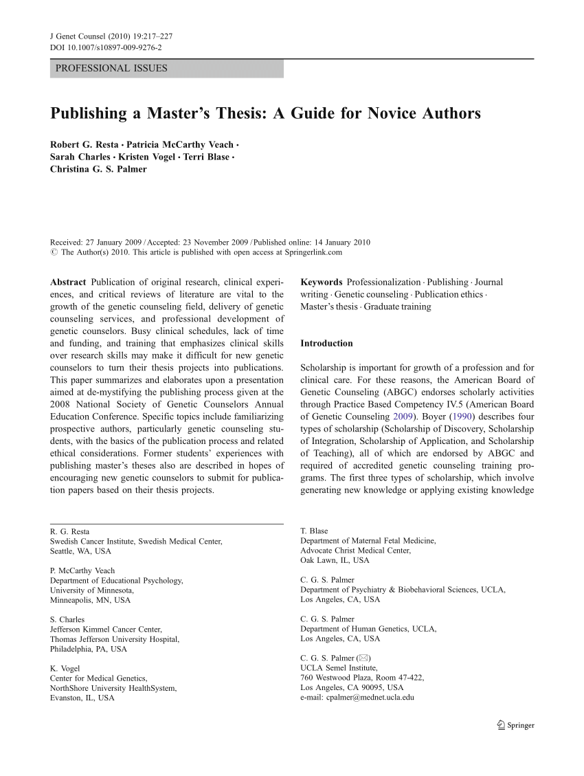 Publish masters thesis