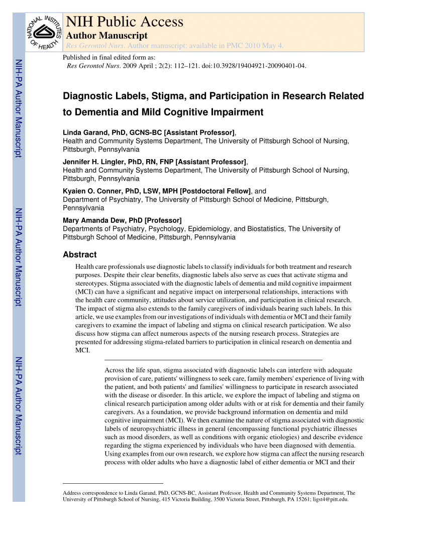PDF) Diagnostic Labels, Stigma, and Participation in Research ...