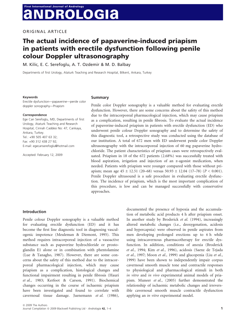 PDF The actual incidence of papaverine induced priapism in