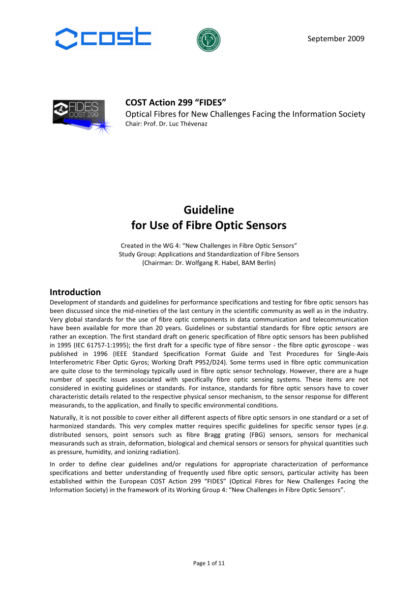 Pdf Guideline For Use Of Fibre Optic Sensors