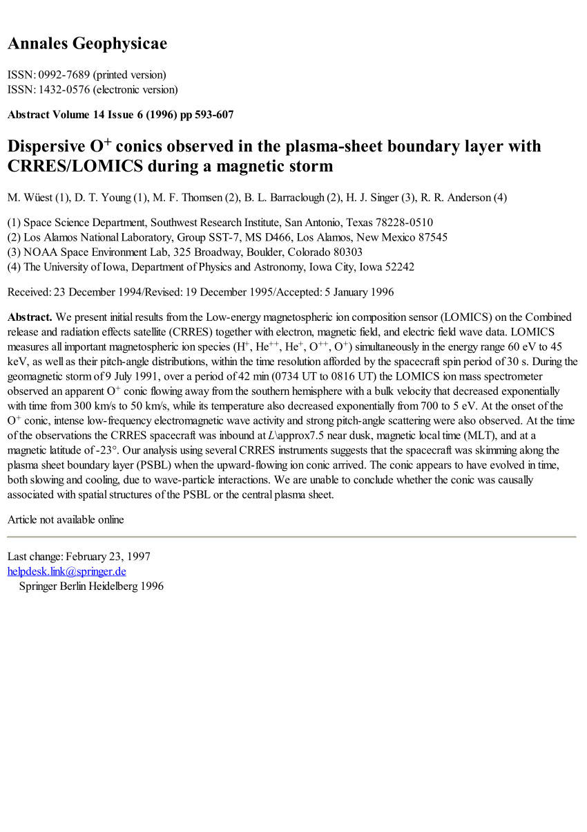 Pdf Dispersive O Conics Observed In The Plasma Sheet Boundary