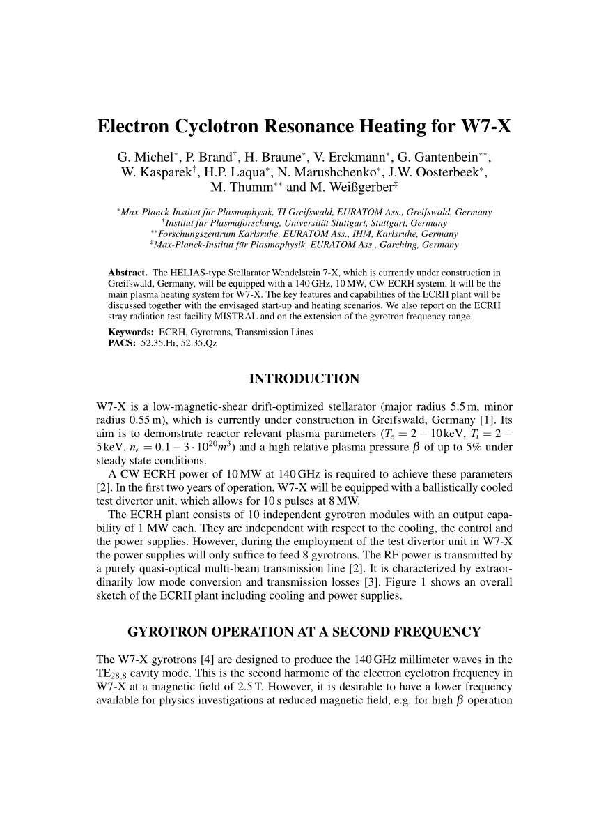 Pdf Electron Cyclotron Resonance Heating For W7 X