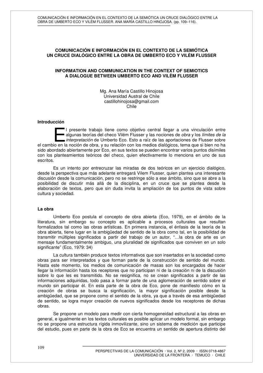 PDF) Comunicación e información en el contexto de la semiótica un cruce  dialógico entre la obra de Umberto eco y Vilèm Flusser.
