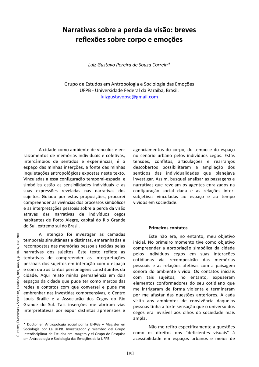 PDF) Narrativas sobre a perda da visão: breves reflexões sobre