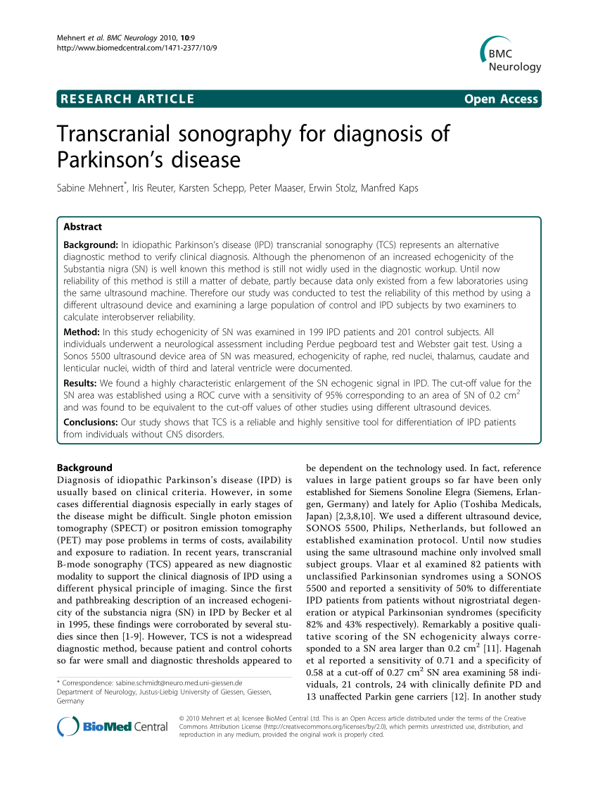 PDF) Transcranial sonography for diagnosis of Parkinson's disease