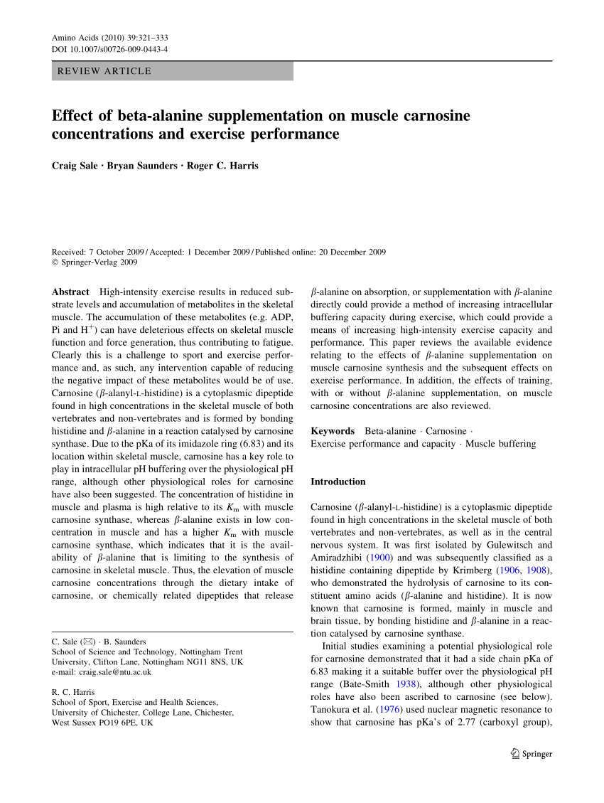 Beta Alanine and Exercise Performance: A Science to Practice