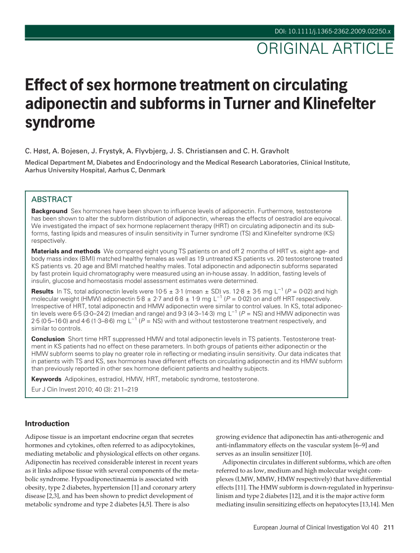 Pdf Effect Of Sex Hormone Treatment On Circulating Adiponectin And