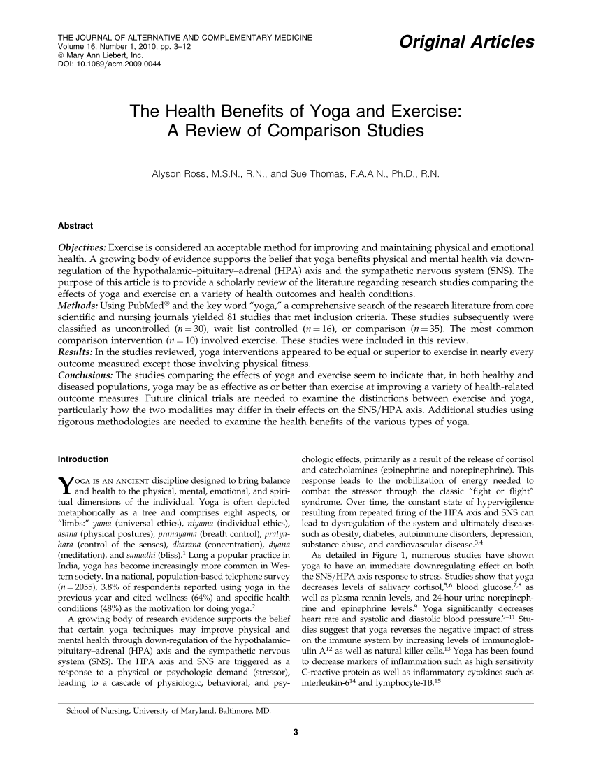 Pdf The Health Benefits Of Yoga And Exercise A Review Of Comparison Studies
