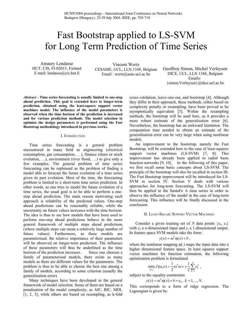 Pdf Fast Bootstrap Applied To Ls Svm For Long Term Prediction Of Time Series