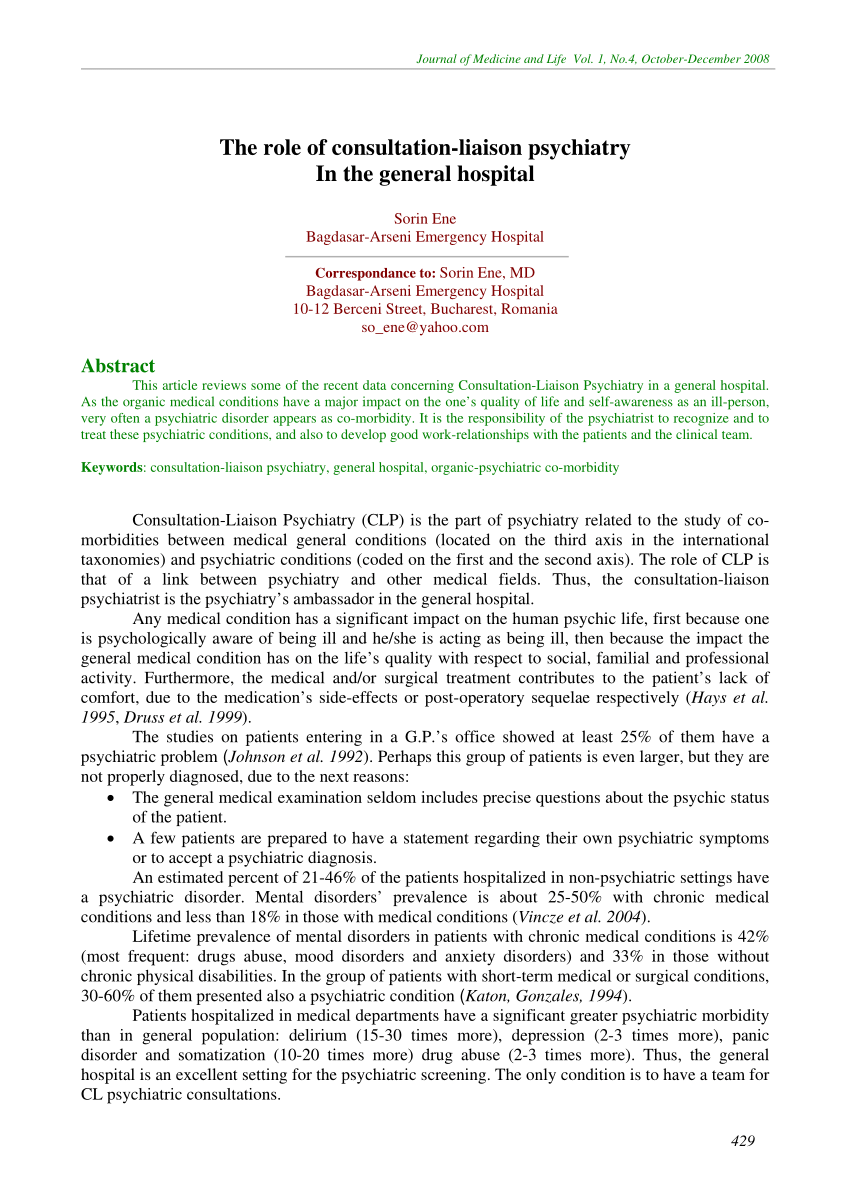 (PDF) The role of consultationliaison psychiatry In the general hospital