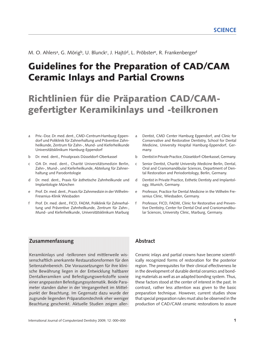 PDF) Guidelines for the preparation of CAD/CAM ceramic inlays and ...