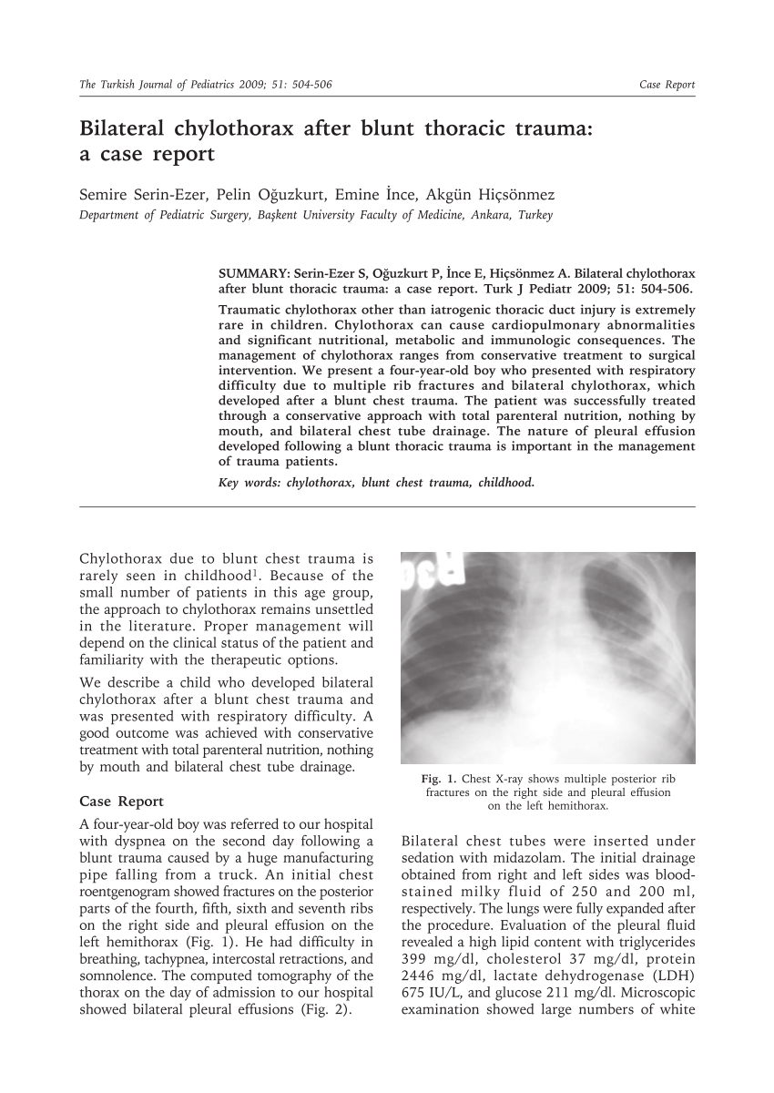 Pdf Bilateral Chylothorax After Blunt Thoracic Trauma A Case Report