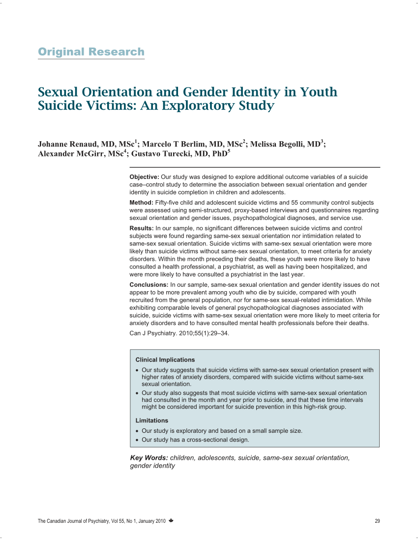 PDF) Sexual Orientation and Gender Identity in Youth Suicide Victims: An  Exploratory Study