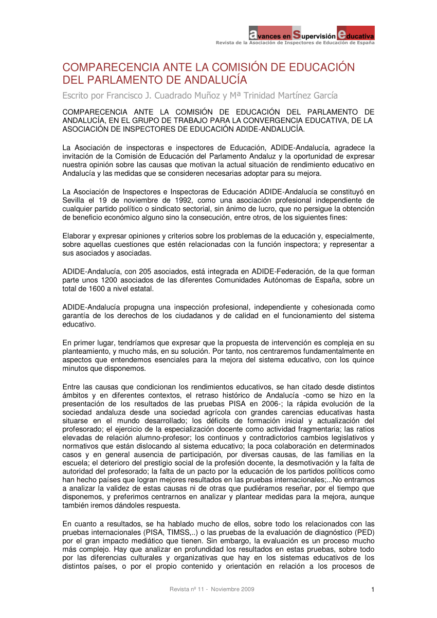 harina Justicia America PDF) Comparecencia ante la Comisión de Educación del Parlamento de Andalucía