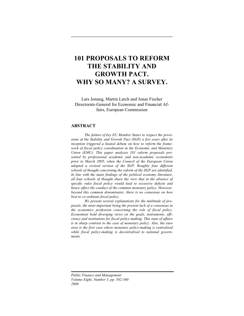 (PDF) 101 proposals to reform the Stability and Growth ...