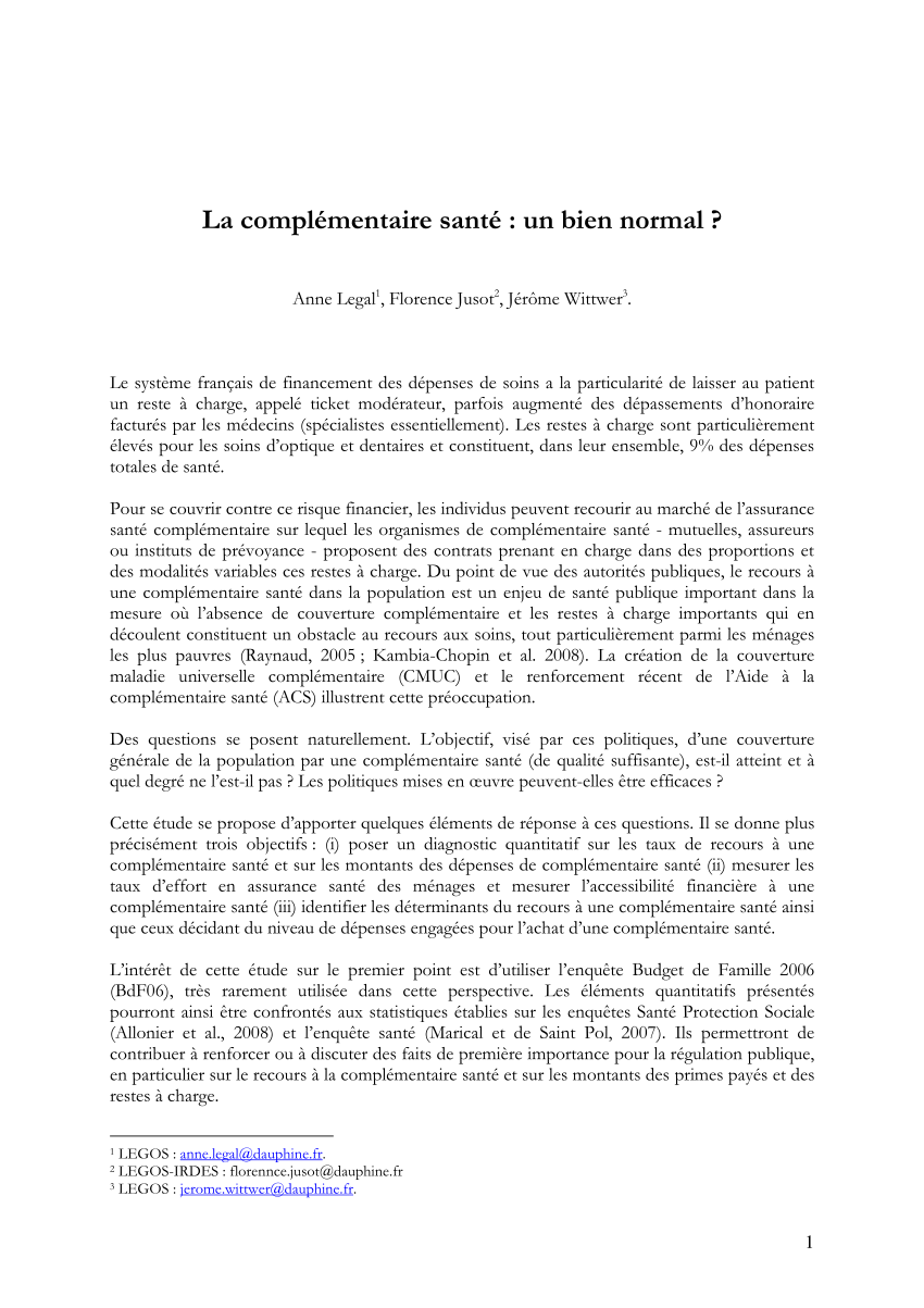 Affordability Of Supplementary Health Insurance In France