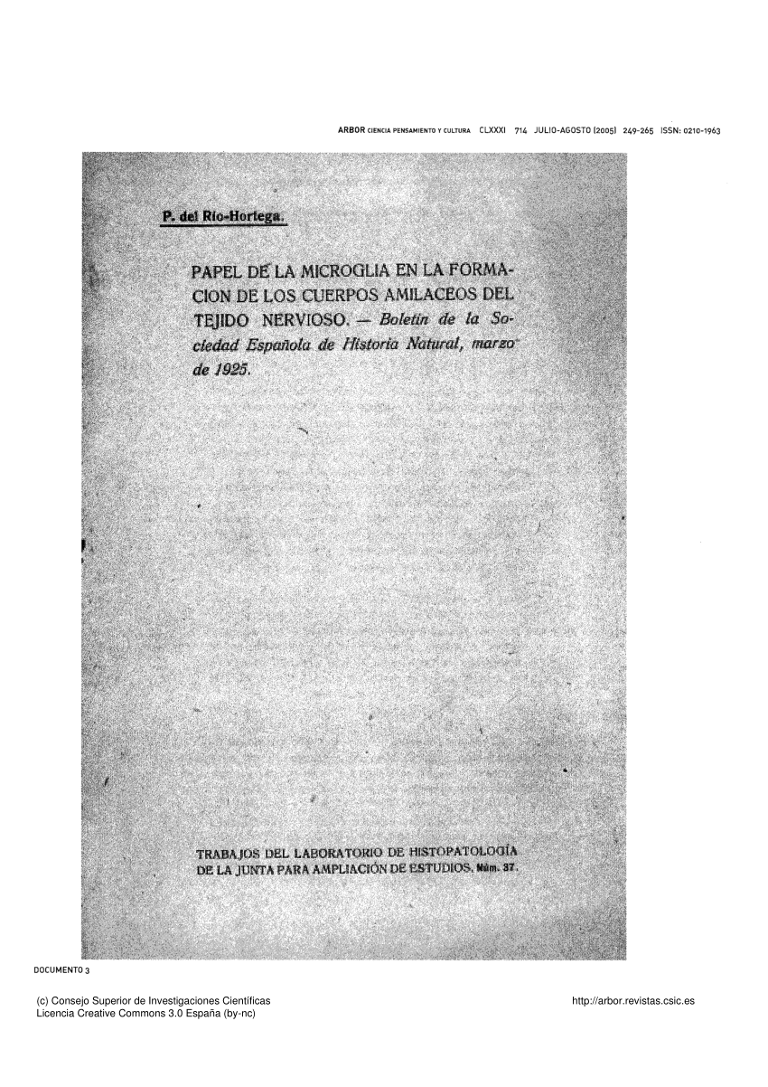 Pdf Papel De La Microglia En La Formacion De Los Cuerpos Amilaceos Del Tejido Nervioso Boletin De La Sociedad Espanola De Historia Natural 1925