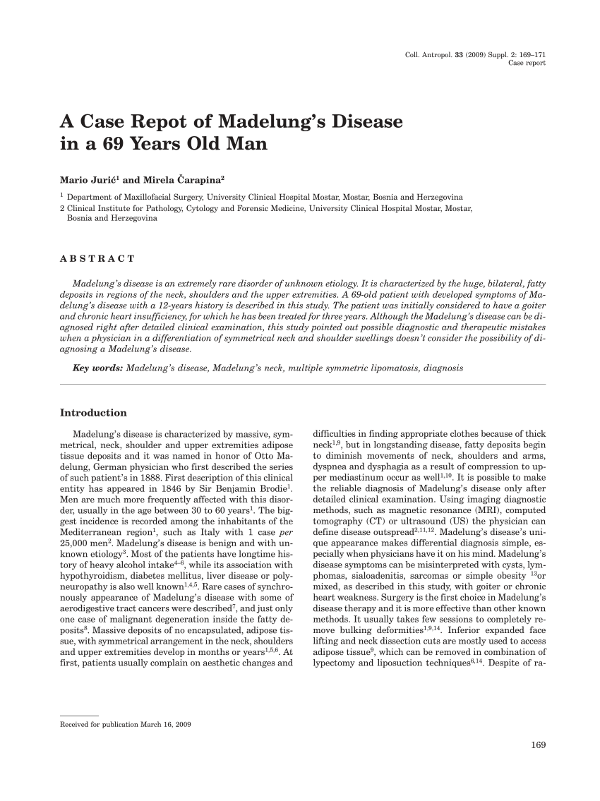 Pdf A Case Repot Of Madelungs Disease In A 69 Years Old Man 