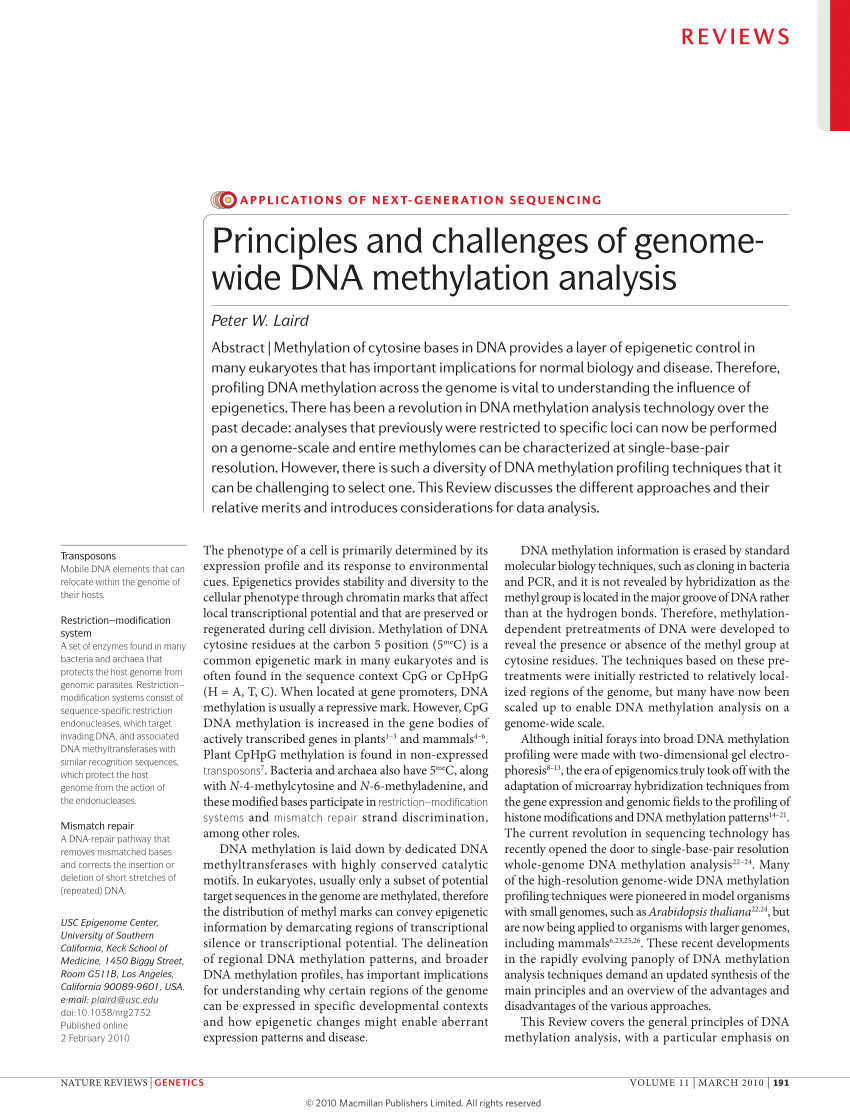 Pdf Principles And Challenges Of Genomewide Dna Methylation Analysis