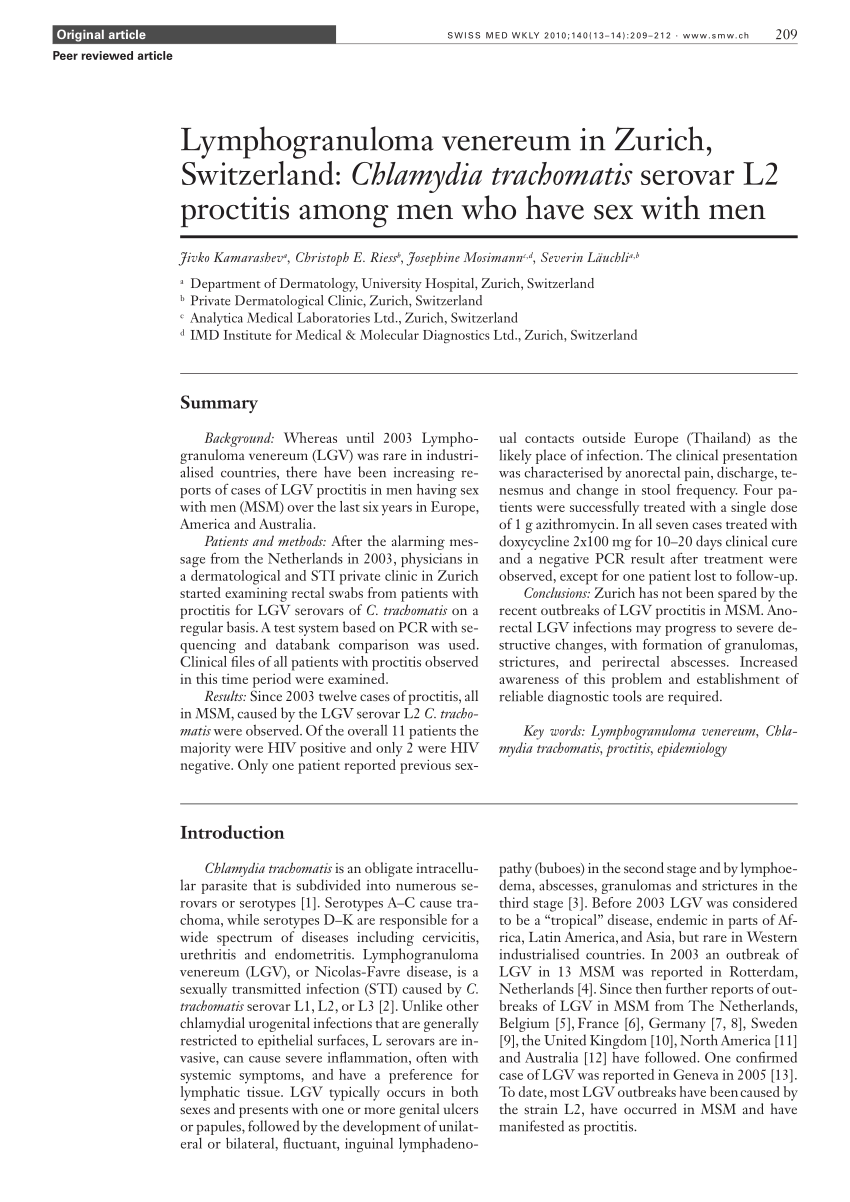 Pdf Lymphogranuloma Venereum In Zurich Switzerland Chlamydia Trachomatis Serovar L2 9390