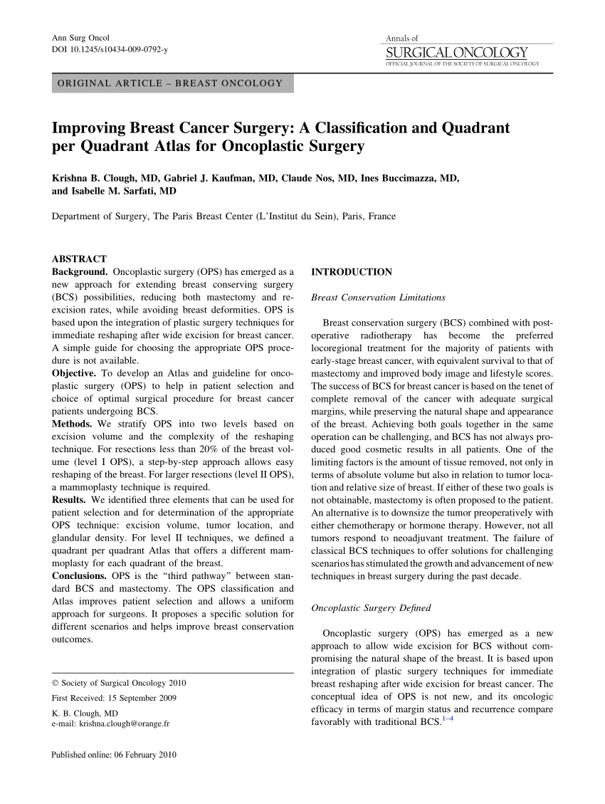 PDF) Improving Breast Cancer Surgery: A Classification and