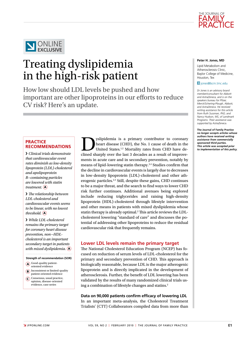 Pdf Treating Dyslipidemia In The High Risk Patient 2086