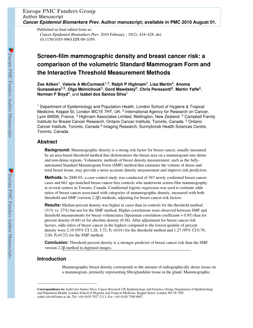 Breast (Chest) Density Information for Ontario Breast Screening Program  Participants